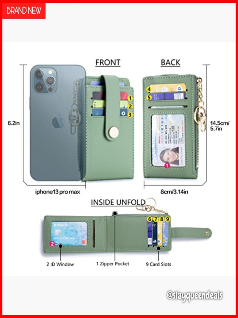 Slim RFID Blocking Wallet with Zipper Coin Pocket and Keychain - Picture 2 of 6